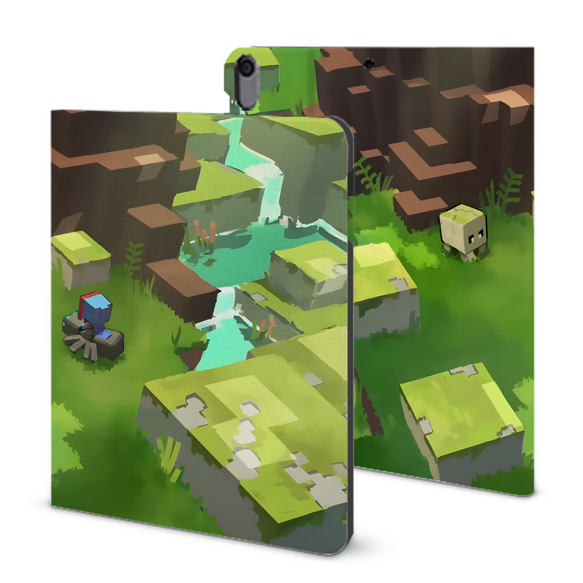 （画像用） マインクラフト ブロックの世界 Minecraft MC Block world IPad ケース ブック型 PUレザー TPU 耐衝撃 軽量 薄型 ペン収納なし 全面保護 IPad 各モデル対応